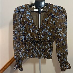 ASTR Brown/Olive and Blue Floral Blouse